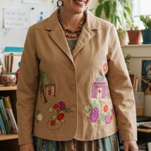 Hearts of Palm 10 Whimsical Teachercore Eclectic Artsy Embroidered Blazer